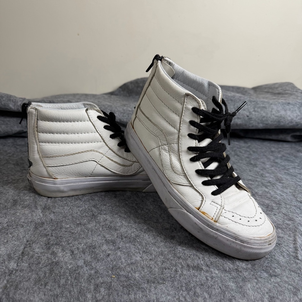 Vans Sk8-Hi Zipper White Leather Black Laces Pre-aged Midsole 4.5M 6W